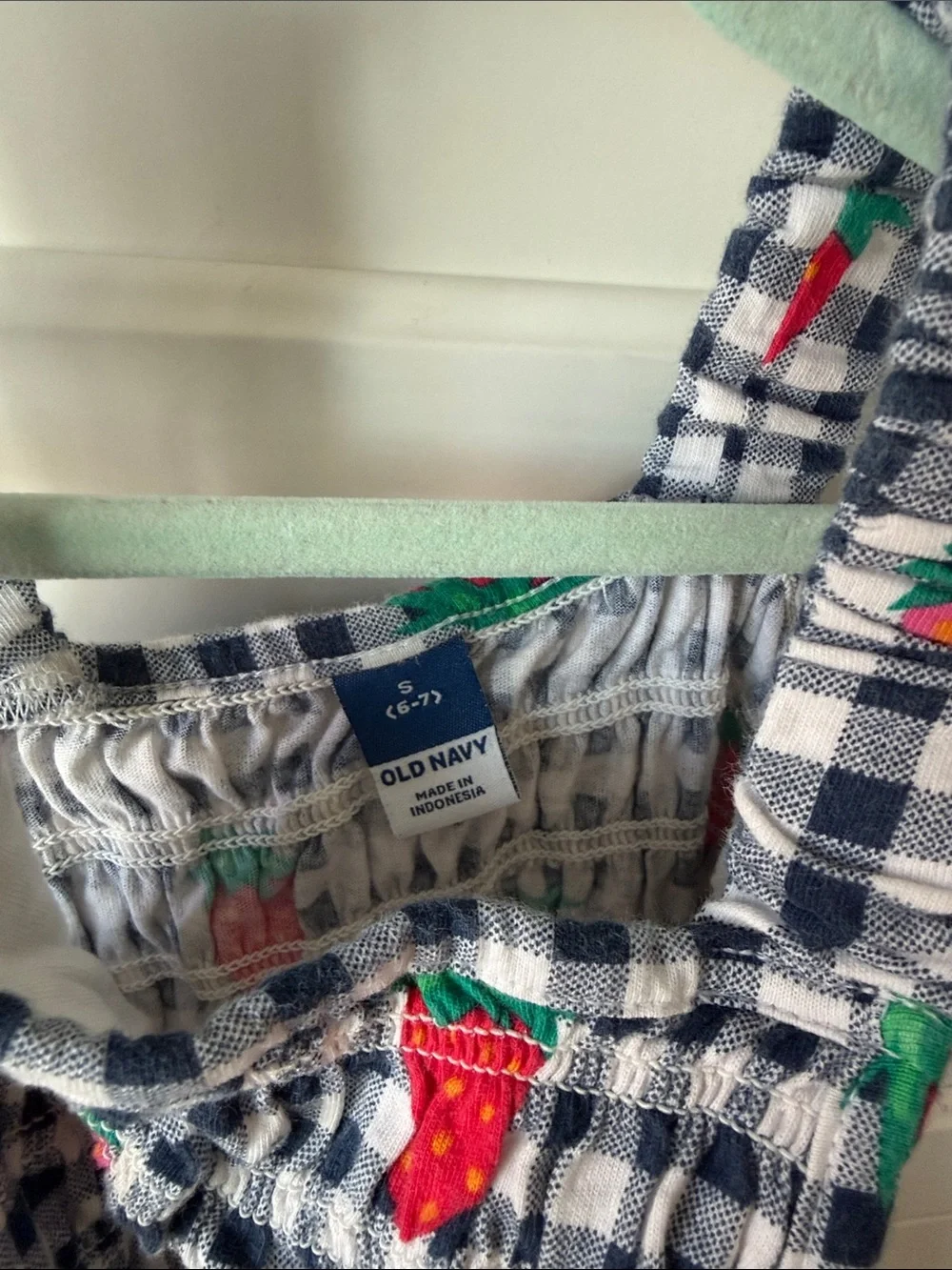 Old Navy Navy Gingham Strawberry Romper
